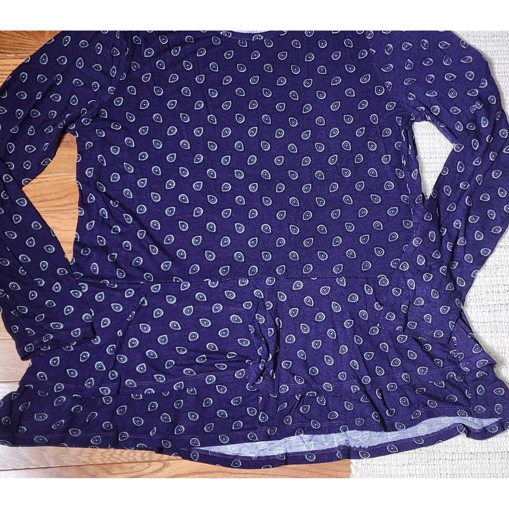 Michael‎ Kors Purple Paisley Top Long Sleeve Ruffle Hem Crew Neck Colorful XL